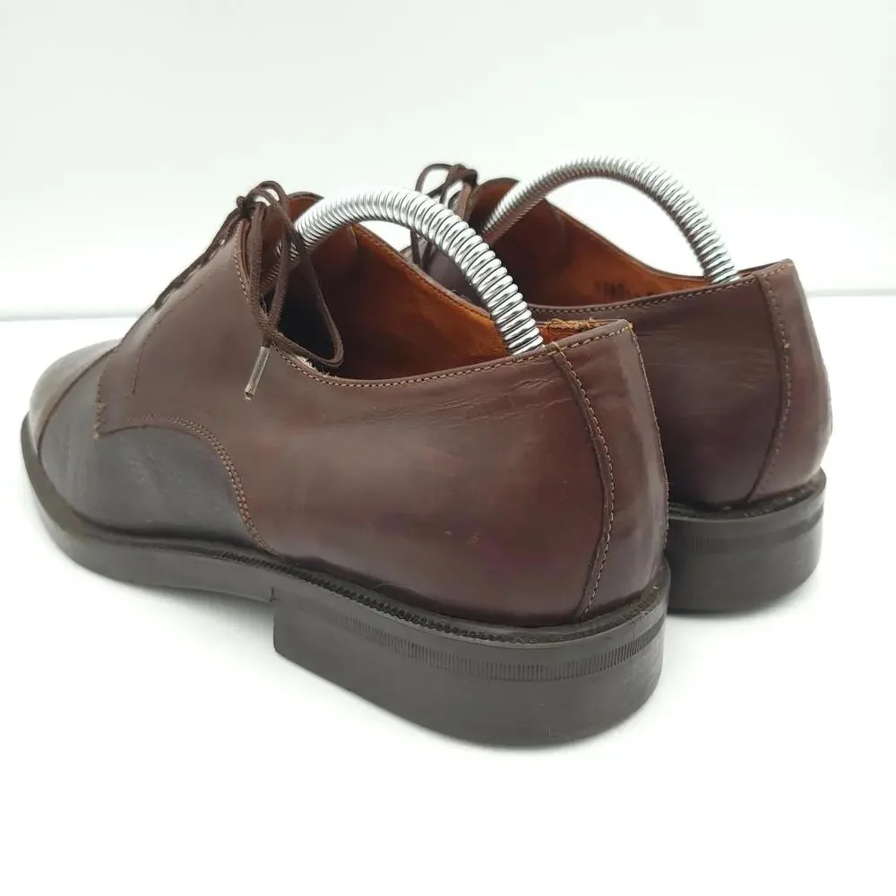 Brass Boot Oxford Shoes Mens 8 Brown Leather Cap Toe Dress Shoes‎ Made in Italy